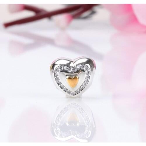Bewill Authentic S925 sterling silver simple heart-shaped beads Fit Original Charms Bracelet Necklace DIY Jewelry Making