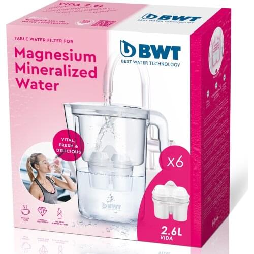 BWT Magnesium Mineralizer, water jug Pack + 6 filters with Magnesium Longlife mg2