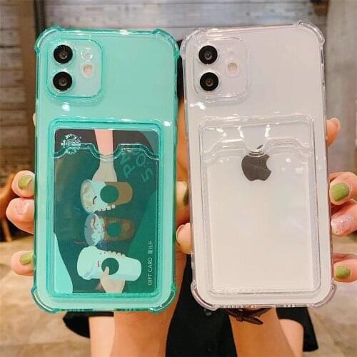 Transparent Shockproof Phone Case for iPhone 11 12 Pro Max X XS XR SE 2020 7 8 Plus Coque Fashion Card Slots Soft TPU Back Cover