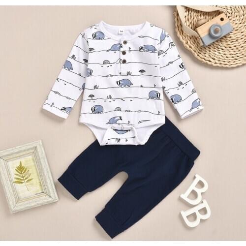 Children clothes Newborn Baby Boy Girl 0-18M Fox print Tops Romper Long Pants Autumn Outfits robe ete Clothes kids clothes boys