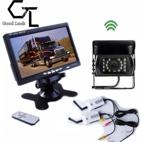 12V - 24V Big Truck Rear View 200M Wireless Night Vision Backup Camera Kit + 7" TFT LCD Monitor Waterproof High Solution 420 TVL