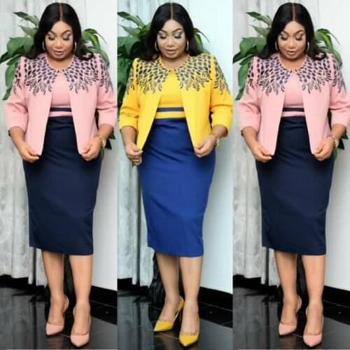 HGTE 2 pcs Set long Coat Dress Christmas African Midi Dresses Women Dashiki Bazin Riche African Clothing Dresses Africa Clothes