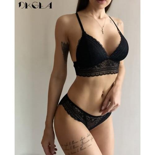 Fashion Seamless Bra And Panties Set Vest Comfortable Thin Cotton Lace Lingerie Sexy Bras Embroidery Women Underwear Sets Black