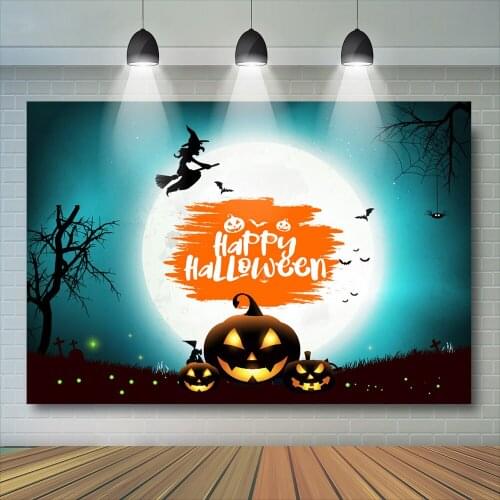Flying Witch Halloween Party Photography Backdrop Kids Child Birthday Night Moon Castle Pumpkin Props Decor Baby Photo Studio