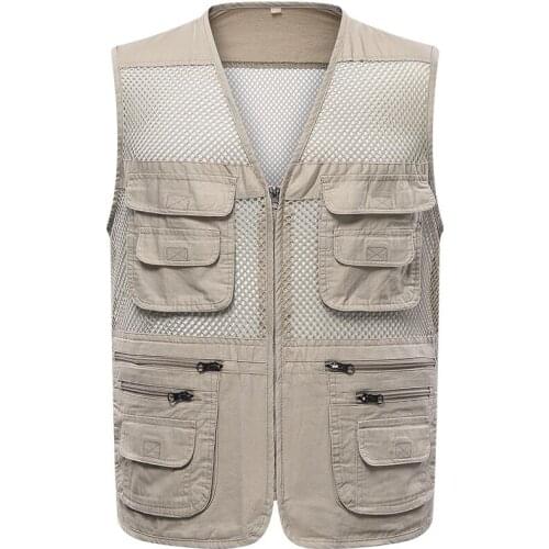 Middle-Aged Mens Summer Breathable Mesh Vest Men Outdoor Hiking Multi-Pocket Mesh Fishing Photography Waistcoat Plus Size 4XL