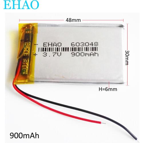 3.7V 900 mAh Lithium Polymer LiPo Rechargeable Battery 603048 Li cells For Mp3 GPS CAMERA PAD DVD E-book bluetooth headset