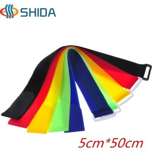 20pcs 5cm*50cm Self Adhesive Colorful Reusable Hook Loop Fixed Fastener Straps with Plastic Buckle for PC Wire Management