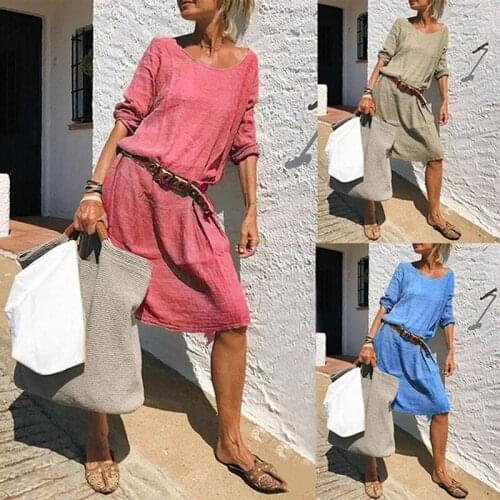 Fashion Ladies Shirt Dress Women Three Quarter Sleeve Summer Dress Plus Size Casual Vestidos Loose Robe Women Summer Linen Dress
