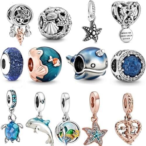 2020 Summer New Glass Turtle Starfish Seahorse 925 Silver Beads Suitable For Original Charm Bracelet Diy Marine Series Jewelry