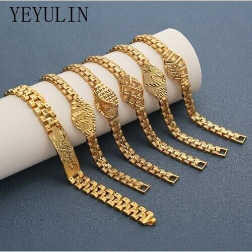 New Arrival Plated 24K Gold Multi Shape Punk Bracelet Curb Cuban Chain Gold Color Bracelets Bangle For Men Women Jewelry Gifts