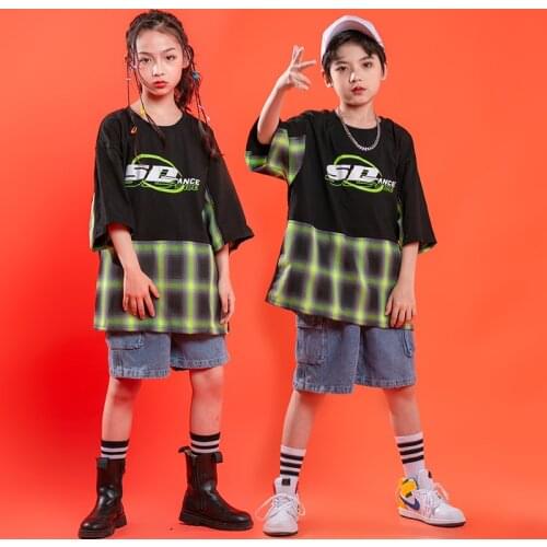 Hip Hop Clothes For Children Black Oversized T Shirt Casual Denim Shorts Pants For Girls Boys Jazz Dance Costume Stage Outfits