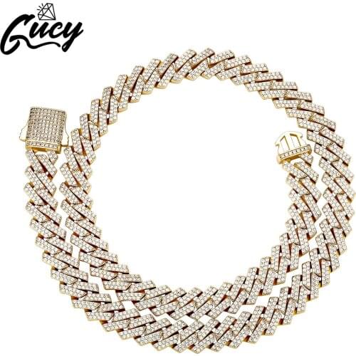 GUCY 14mm Hip Hop Miami Spring Clasp Cuban Link Chain Necklace Charm Iced Out Cubic Zirconia For Men Fashion Jewelry