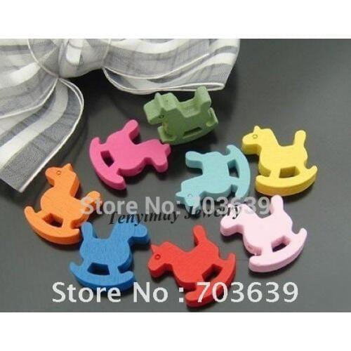Mixed Color Horse Shape Wooden Beads Children DIY Beads Free Shipping 200pcs
