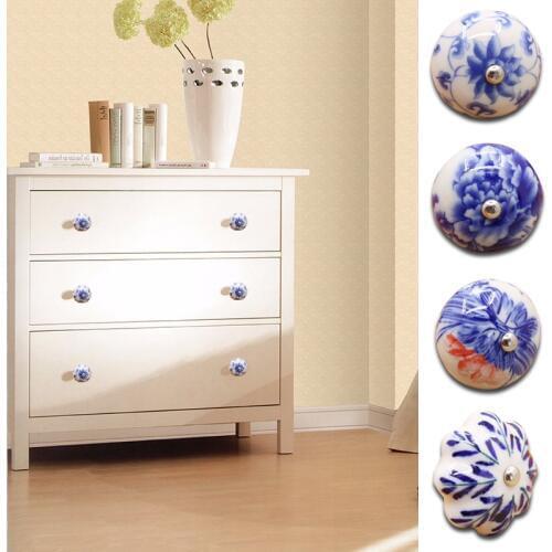 American Ceramic Handle Retro Depiction Art Drawer Cupboard Door Wardrobe Chest Of Drawers Hand Painted Blue And White Porcelain