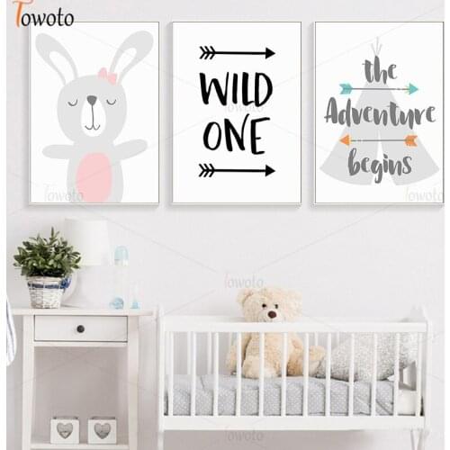 Grey Bunny Little Rabbit Print Adventure Poster Nursery Wall Art Cartoon Quote Canvas Painting Baby Girls Bedroom Wall Pictures