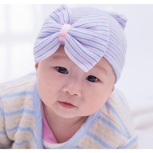 Princess Hat for Infant Newborn Baby Girl Toddler Kids Spring Autumn Winter Striped Bowknot Soft Cap Beanie Hat Accessories