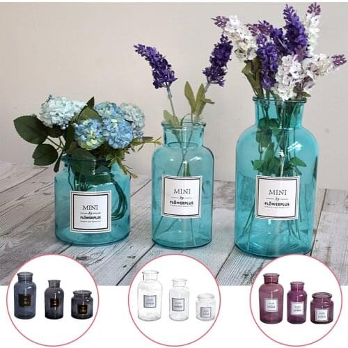 Nordic Glass Vase European Decoration Home Flower Plant Stamping Gold Stickers Vase Flower Arrangement Hydroponic Container