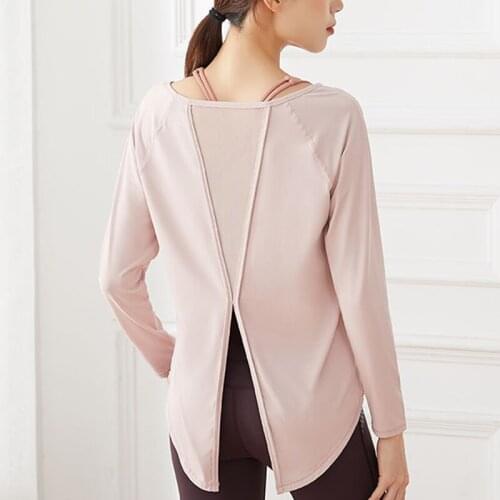 Sport Long Sleeve Tops GYM Women Long Sleeve Back Yoga Shirts Net Yarn Loose Reverse Drape Activewear Exercise T-shirts Fitness