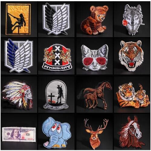 Thin cloth patches of Tiger, elephant, horse, bear, cat, deer,black animals, Wolf, applique,ironing, bullet tooth, denim badges