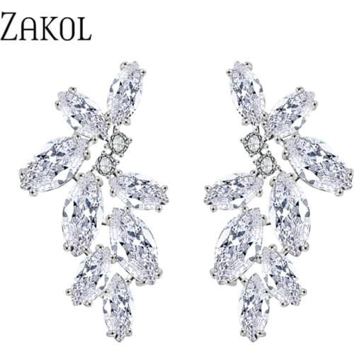 ZAKOL Fashion Marquise Cut Cubic Zirconia Stud Earrings for Women Trendy Leaf Bridal Dinner Dress Wedding Jewelry FSEP2349