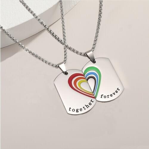 Gay Flag Rainbow Army Tag Heart Pendant Necklace Pride Lesbian & Gay Stainless Steel Necklace 2020 Fashion Punk Jewelry YMCA-076
