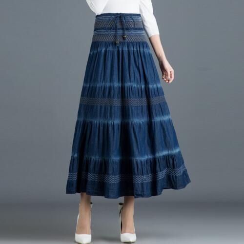 2019 Spring Summer Woman Vintage High Elastic Waist Denim Long Skirt Elegant Office Lady Long Skirt Harajuku Female Maxi Skirt