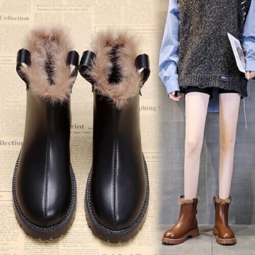 ZEEKSON 2020 Womens Shoes Winter Fashion Plus Cotton Fashion Martin Boots Round Toe Casual Square Heel British Martin Boots