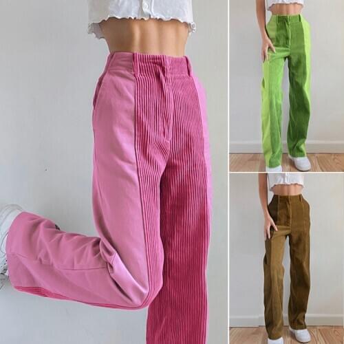 Ladies Patchwork Stitching Corduroy Pants Party Overalls Autumn and Winter High Waist Pants Pants