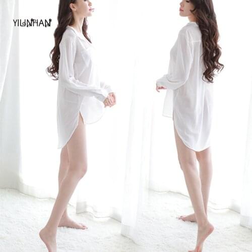 YILINHAN Female Erotic Lingerie See-throughSexy White Shirt Professional Female Uniform Bag Hip Long Shirt Sexy TemptationOutfit