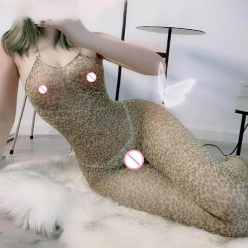 Leopard Print Lingerie Women Open Crotch Sleepwear Ladies Night Pajamas Nylon Sleepwear One Piece Body stockings Sexy Costumes