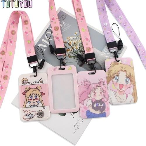 1pc PC2676 Anime Moon Girl Lanyard ID Card Holder Handheld Student Hanging Neck Phone Lanyard Badge Subway Access Card Holder