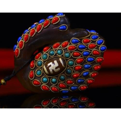 2"Tibet Temple Collection Old Crystal Filigree mosaic Gem Dzi Bead Swan statue Pendant Town House Exorcism Ward off evil spirits