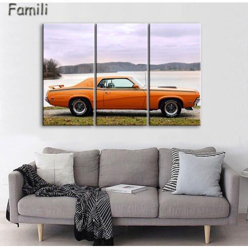 3 Pcs/Set Retro Old Car Canvas Painting Classic Landscape Car Painting Printed On Canvas Wall Art Pictures,home decoration
