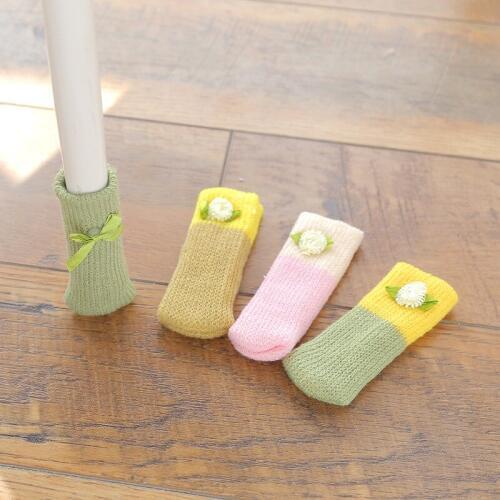 4Pcs /Set Knit Table Chair Foot Leg Cover Protector Chair Socks Sleeve Protector Good Scalability Non-Slip Wear