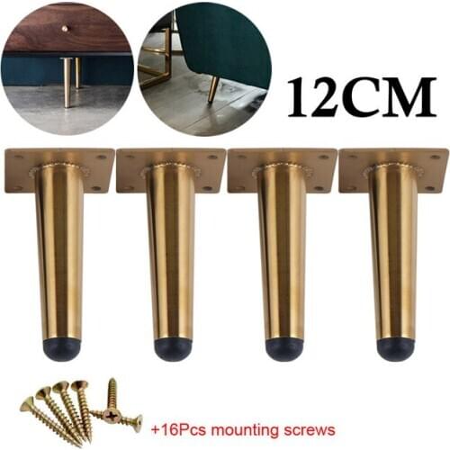 4 pieces stainless steel furniture feet 12cm table, cabinet feet sofa bed, TV cabinet feet with mounting screws, gold straight f