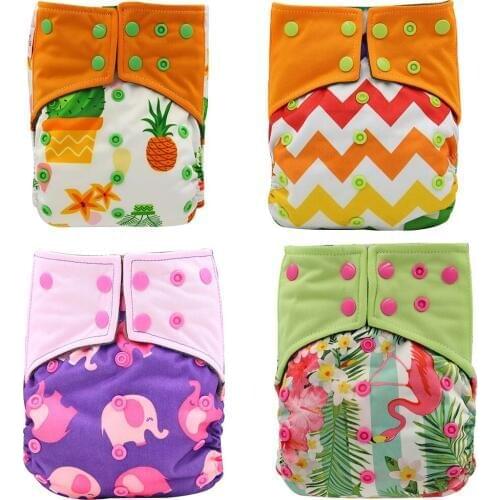 4PCS/Pack Baby Nappies All-in-two AI2 Double Guessets Cloth Diaper Cover Reusbale Newborn Diapers Bamboo Charcoal Pocket Diapers