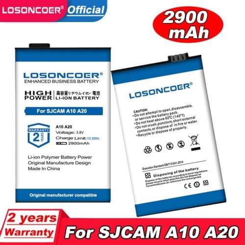 LOSONCOER Battery 2900mAh For SJCAM A10 A20 Action Battery
