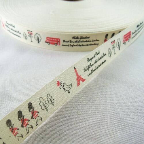 6/8" 20mm French soldiers Eiffel Tower Design Cotton Printed Ribbon Set DIY Zakka Handmade Tapes Sewing Accessories Ruban XM-47
