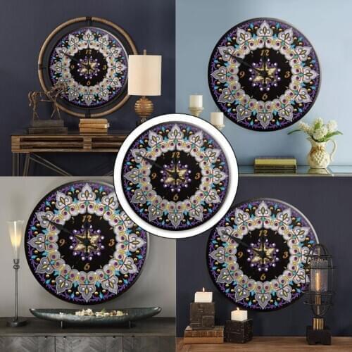 Mandala Diamond Painting Clock 5D Metal Tin Signs Diamond Embroidery Cross D2TD