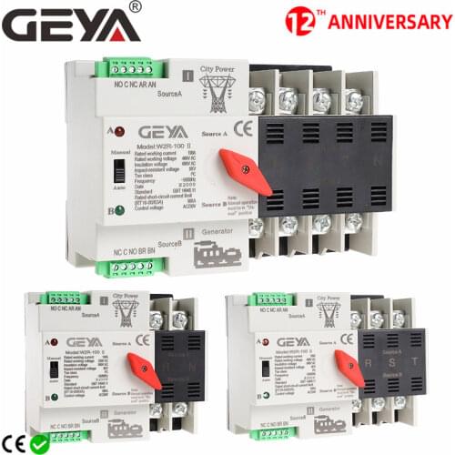 Free Shipping GEYA W2R ATS 110V 220V PC Dual Power Automatic Transfer Switch 63A 100A Household Power Transfer Switch 50/60Hz