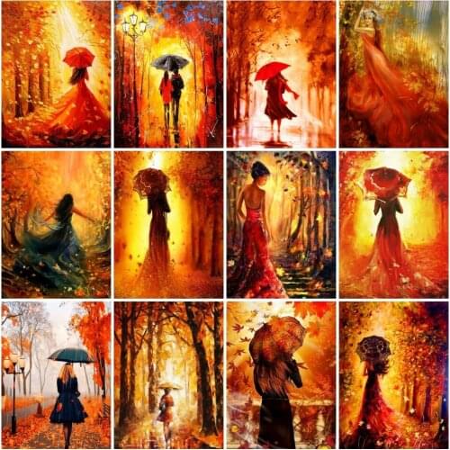 AZQSD 5D Diamond Painting Girl Forest Full Drill Diamond Embroidery Picture Of Rhinestones Autumn Mosaic Cross Stitch Kits