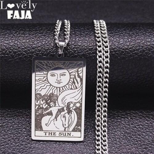 Stainless Steel Large Alcana Tarot Pendant Long Chain Necklaces Silver Color Necklaces Amulet Jewelry colar feminino XH138S03