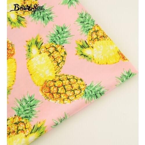 Booksew 100% Cotton Poplin Fabric Pineapple Design Pink Soft Home Textile For Crafts Patckwork Clothing Girls' Dress Shirt CM
