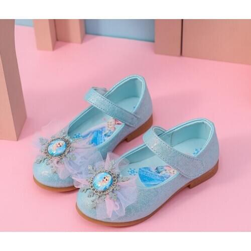 Disney childrens flat shoes girls cartoon elsa princess crystal shoes baby soft sole shoes frozen casual shoes