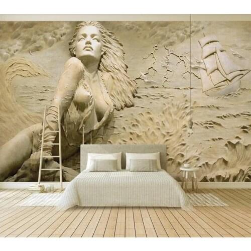 Custom mural European golden 3D three-dimensional relief seaside sexy beauty background wall living room bedroom фотообои mural
