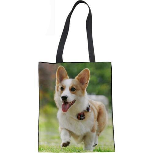 Canvas Tote Women Linen Handbags 3D Corgi Yorkshire Beagle Print Shopping Handbag for Girls Beach Bag Ladies Hand Bags