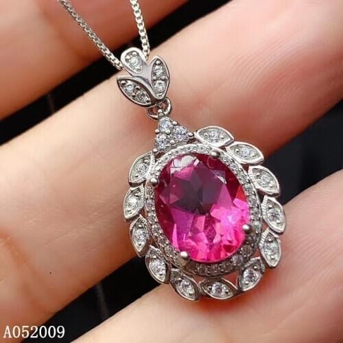 KJJEAXCMY fine jewelry 925 Sterling Silver inlaid natural pink topaz luxury girl new Pendant Necklace support test