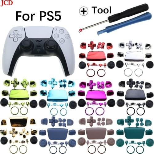 JCD 7 Colors Chrome Button Joysticks D-Pad R1 L1 R2 L2 full set Direction Key ABXY Buttons For Sony PS5 Controller&Tool