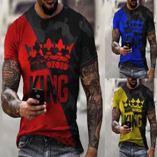 KING3D digital printing T-shirt mens foreign trade summer loose casual fashion round neck fashion color matching
