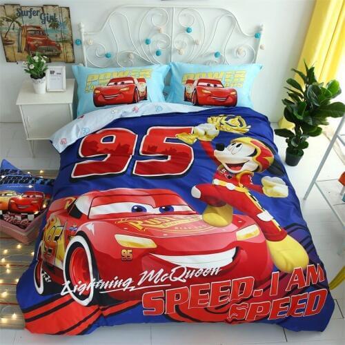 Disney brand Lightning McQueen Cars bedding set twin size bed quilt covers for kids bedroom decor blue cotton full king boy red